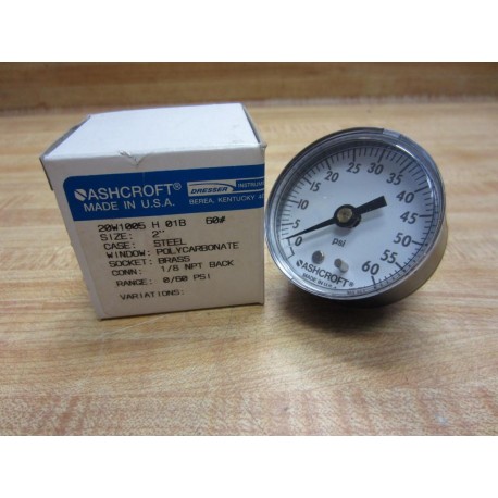 Ashcroft 20W1005 H 01B 60 Pressure Gauge 60PSI 18" Brass Back 20W1005H01B60