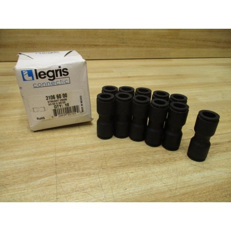 Legris 3106 60 00 Straight Union 1PEV7 (Pack of 11)