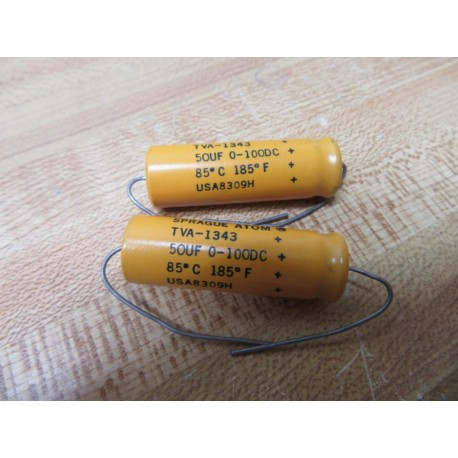 Sprague TVA-1343 Atom Capacitor TVA1343  50µF  0-100DC (Pack of 2) - New No Box