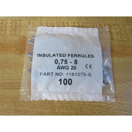 Generic 1181075-S Insulated Ferrules 1181075S 0.75-8 (Pack of 100)