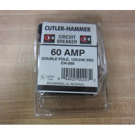 Cutler Hammer CH-260 Eaton Circuit Breaker  60A 2 Pole CH260