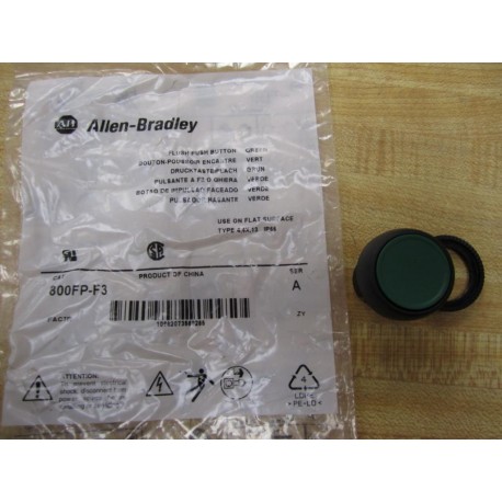 Allen Bradley 800FP-F3 Green Flush Button 800FPF3