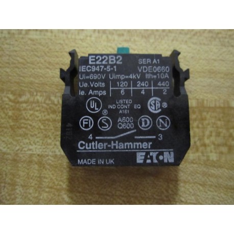 Cutler Hammer E22B2 Eaton Contact Block - New No Box