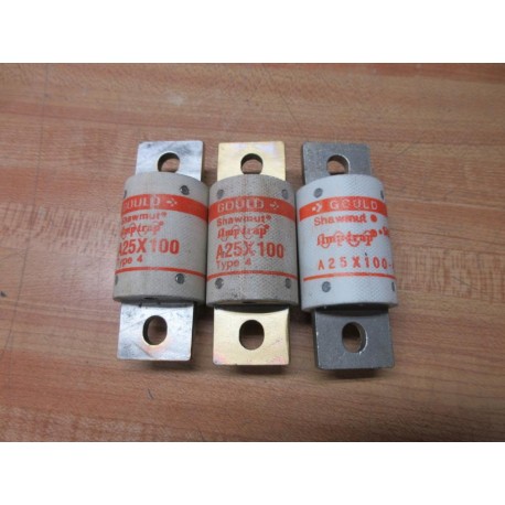 Gould Shawmut Ferraz A25X100-4 Mersen Fuse A25X100 Tested (Pack of 3) - New No Box