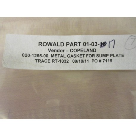 Copeland 020-1265-00 Metal Gasket 020126500