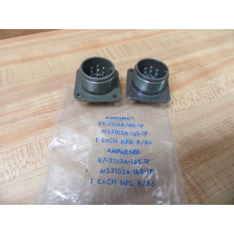 Amphenol MS3102A-16S-1P Circular Connector 97-3102A-16S-1P (Pack of 2)