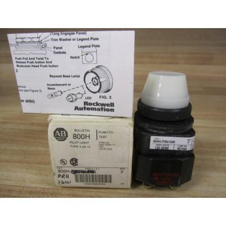 Allen Bradley 800H-PRH16W Push-To-Test Pilot Light 800HPRH16W