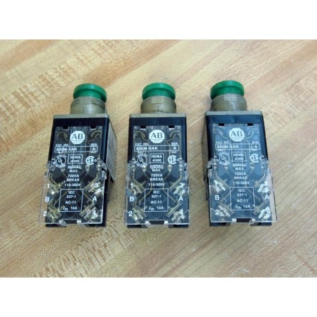 Allen Bradley 800M-XAK Contact Block 800MXAK WGreen Button (Pack of 3) - Used