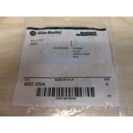 Allen Bradley 800T-X504 "Emerg Stop" Plate 800TX504