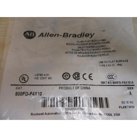 Allen Bradley 800FD-F4X10 Push Button Switch Assembly