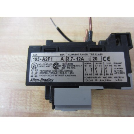 Allen Bradley 193-A2F1 Overload Relay 193A2F1 3.7-12A - Used