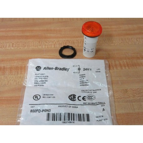 Allen Bradley 800FD-P0N3 Pilot Light 800FD-PON3 Amber Orange