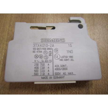 Siemens 3TX4-010-2A Aux. Contact Block 3TX40102A - Used