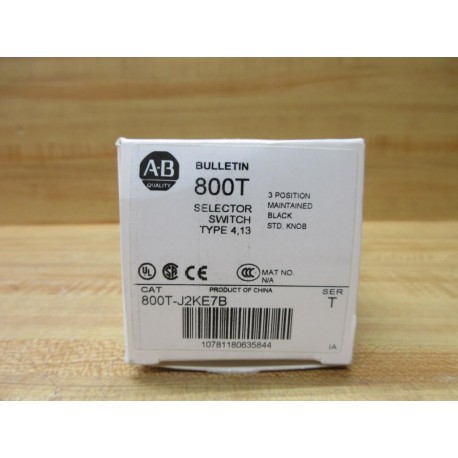 Allen Bradley 800T-J2KE7B Selector Switch 800TJ2KE7B EMPTY BOX ONLY!!