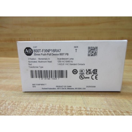 Allen Bradley 800T-FXNP16RA7 Push Button EMPTY BOX ONLY!