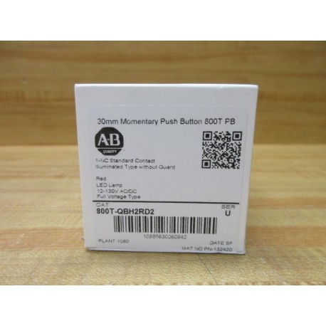 Allen Bradley 800T-QBH2RD2 Button 800TQBH2RD2 EMPTY BOX ONLY!