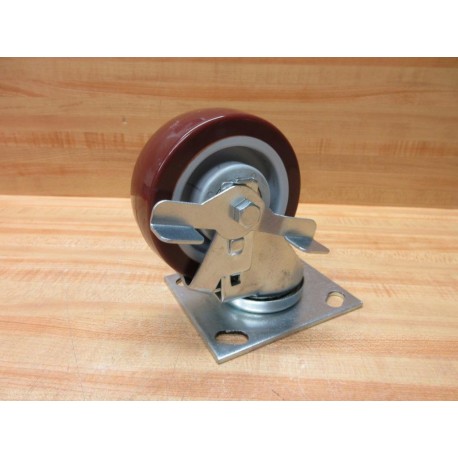Generic 4X1.5 Caster Wheel 4X1-12 Red, Swivel Plate WBrake - New No Box