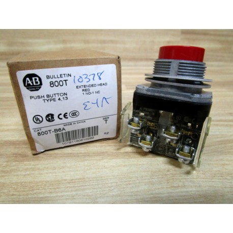 Allen Bradley 800T-B6A Push Button 800TB6A Series T-WO Hardware Red
