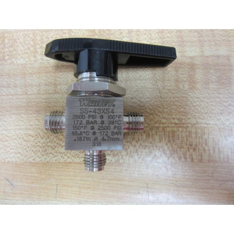 Swagelok SS-43XS4 3 Way Ball Valve SS43XS4 - New No Box