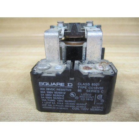 Square D 8501-CO16V20 Power Relay 8501CO16V20 Ser. C - Used