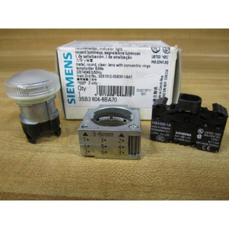 Siemens 3SB3604-6BA70 Pilot Light 3SB36046BA70