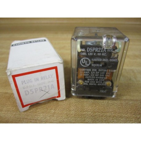 Cutler Hammer D5PR21A Eaton Plug In Relay