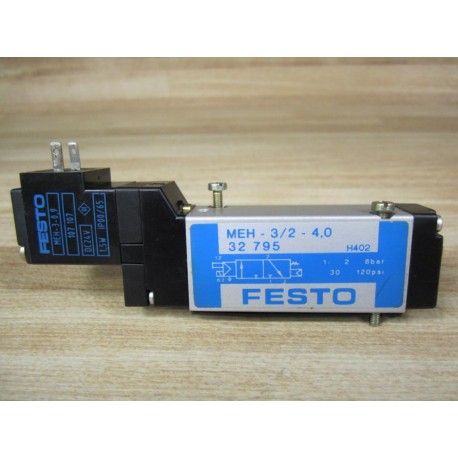 Festo MEH-32-4.0 Solenoid Valve WSolenoid Coil MEH-3-0.9 - Used