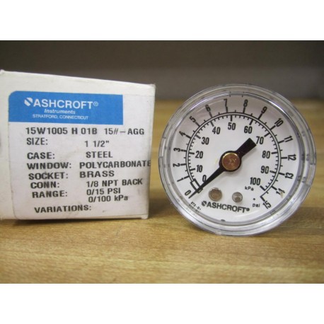 Ashcroft 15W1005PH Gauge 0-15 PSI 0-15 PSI