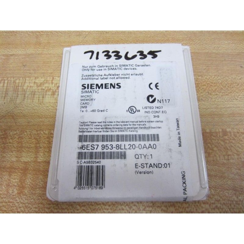 Siemens 6ES7 953-8LL20-0AA0 Micro Memory Card 6ES79538LL200AA0