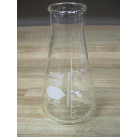 Kimble 26650-250 KIMAX 250mL Glass Erlenmeyer Flask 26650250 WO Stopper - Used