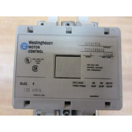 Westinghouse A201K4CA Contactor A201K4CA - Used