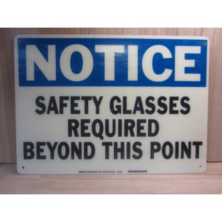 Brady 47334 Safety Glasses Sign - New No Box