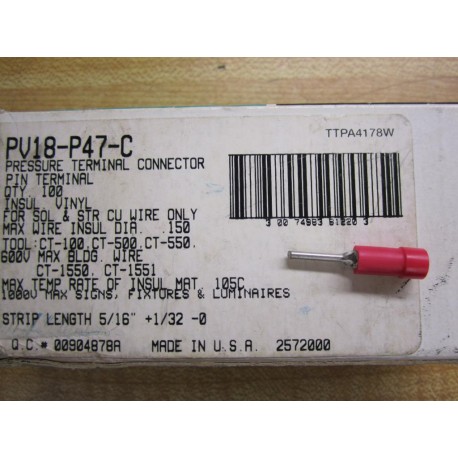 Panduit PV18-P47-C Pin Crimp Terminal 22-18 Awg (Pack of 72)