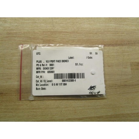 Dionex 035909 Plug..Valve Port Face (Pack of 27)