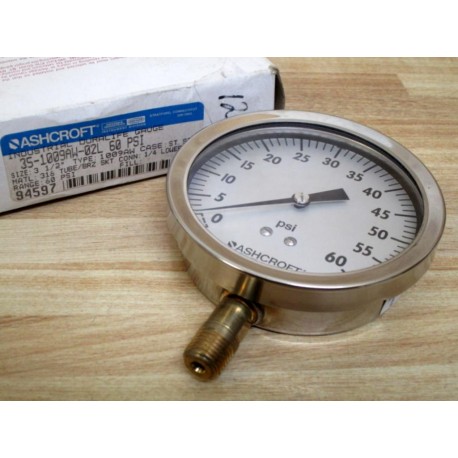 Ashcroft 35 1009 AW 02L Pressure Gauge 351009AW02L Range:0-60 PSI