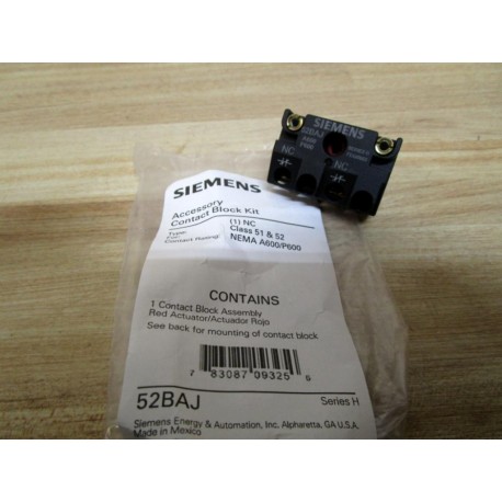 Siemens 52-BAJ Furnas Contact Block 52BAJ WRed Actuator-Series H