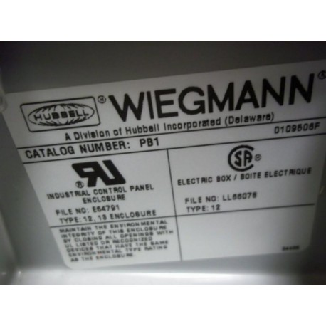 Hubbell Wiegmann PB1 Push Button Enclosure - New No Box