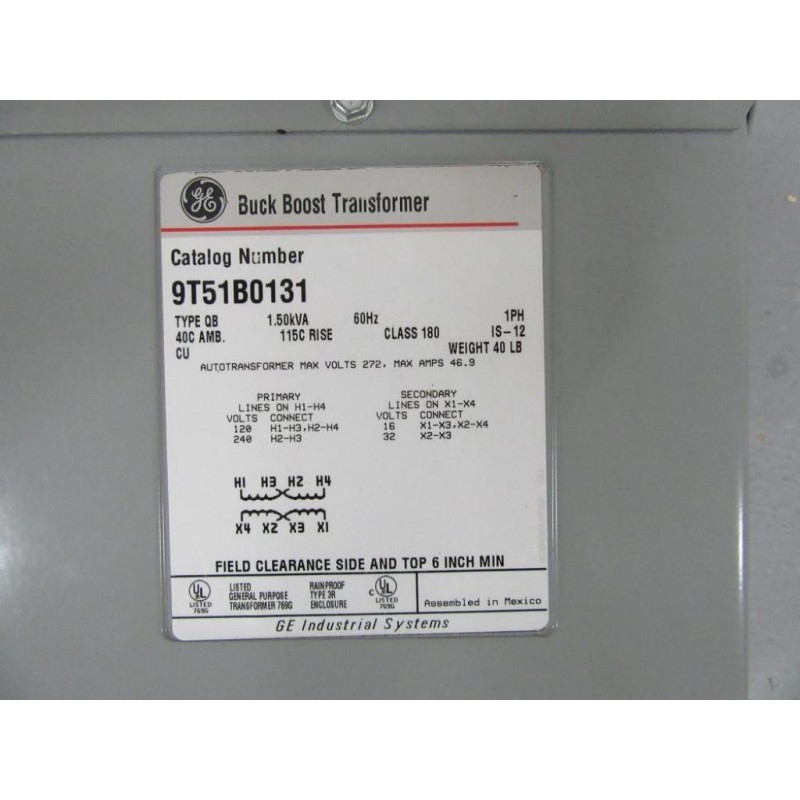 GE General Electric 9T51B0104 Transformer Buck-boost 120/240 Volts Type QB for sale online 