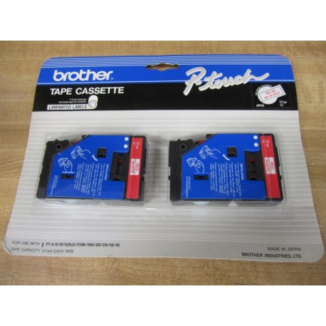 Brother TC-21 P-Touch Tape Cassette TC21 Red On White 2 Pack
