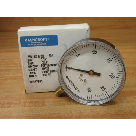 Ashcroft 35W1005-H-02L-30 Gauge 35W1005H02L30 0-30 PSI