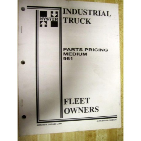 Hyster 961 Parts Pricing Manual Hy-961 - Used