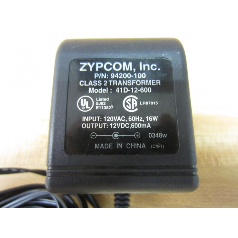 120VAC Input 12VDC 600 mA USED Zypcom Inc 94200-100 Class 2 Transformer 