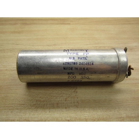 Mallory 2-6766 Capacitor Type FP 200 MFD 350VDC - Used