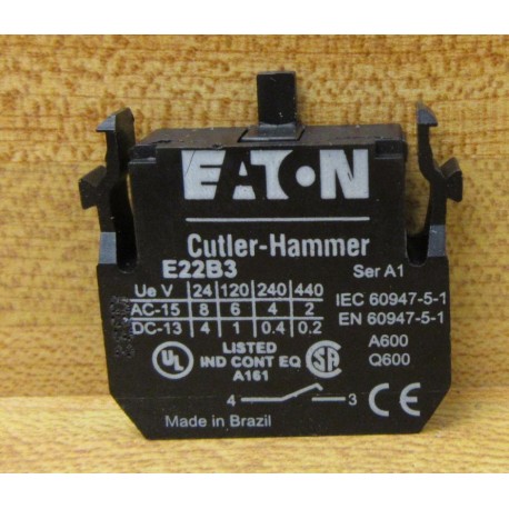 Cutler Hammer E22B3 Eaton Contact Block - New No Box