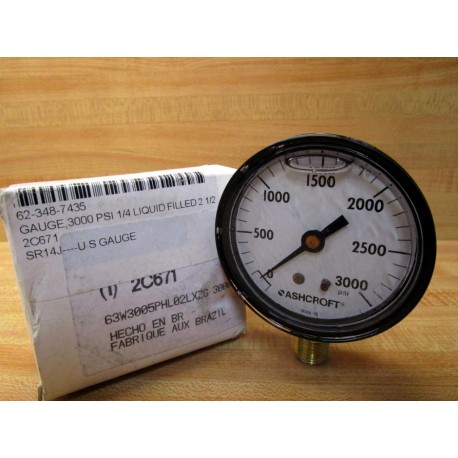 US Gauge 2C671 Gauge  63W3005PHL02LXZG 0-3000PSI