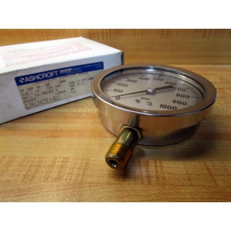 Ashcroft 35 1009 AW 02L Pressure Gauge 351009AW02L Range:0-1000 PSI