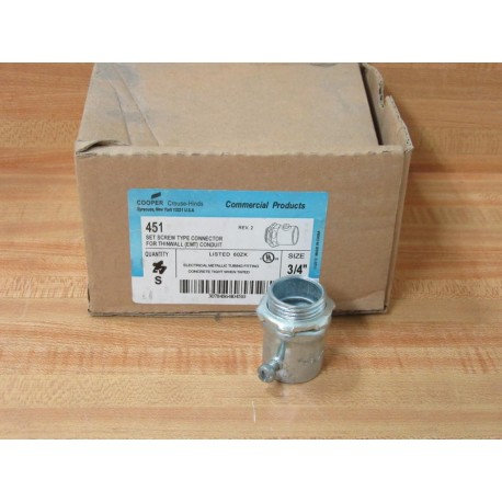 Cooper Crouse Hinds 451 34" Set Screw Connector (Pack of 15)