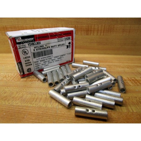 Burndy YSV8CLBOX 8 STRSOLFX Butt Splice 515350 (Pack of 37)