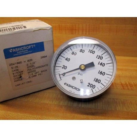 Ashcroft 25W1005 H 02B 200 Pressure Gauge 25W1005H02B200