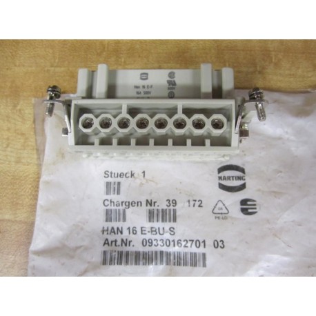 Harting HAN 16-E-BU-S Connector HAN16EBUS 15A  600V